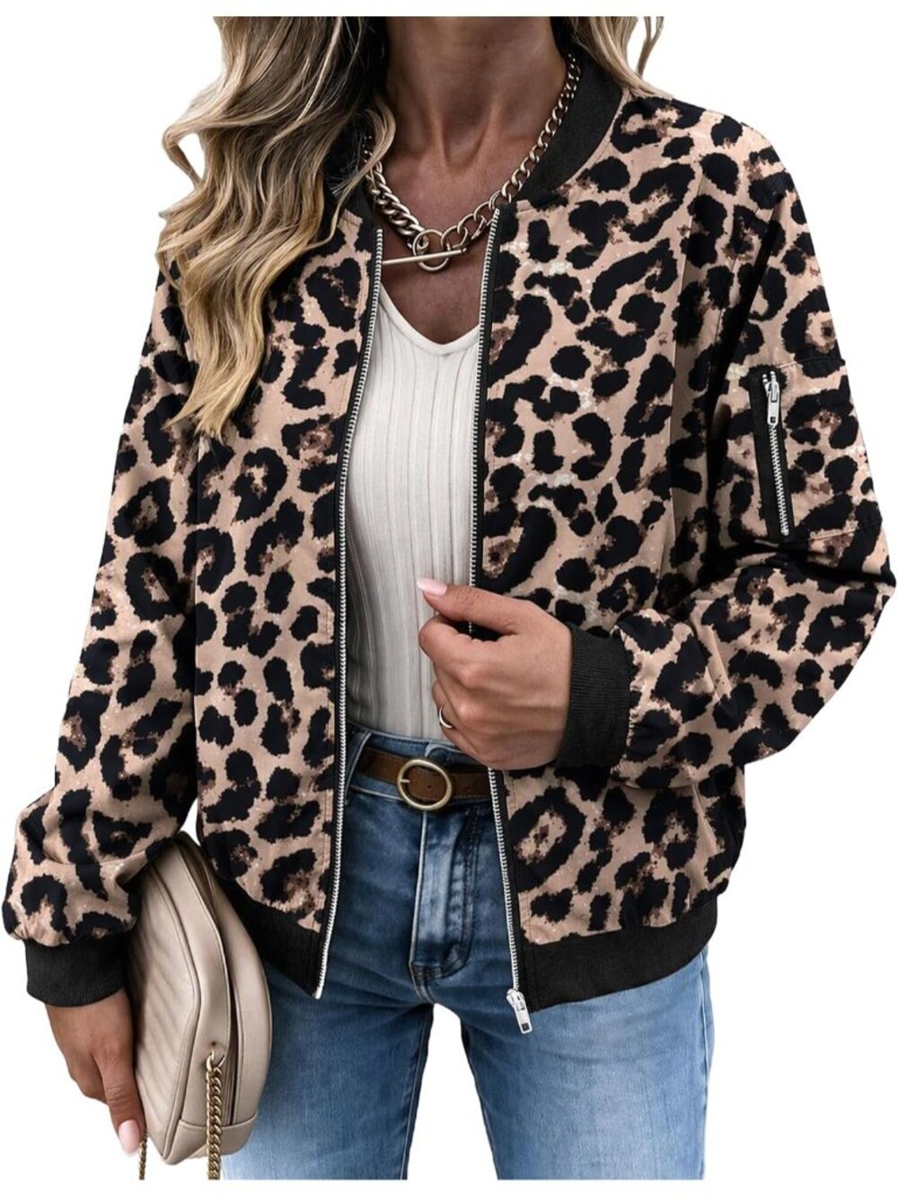 〽️Women's Leopard Casual Lightweight Spring Fall Clothes Pockets Bomber Jacket